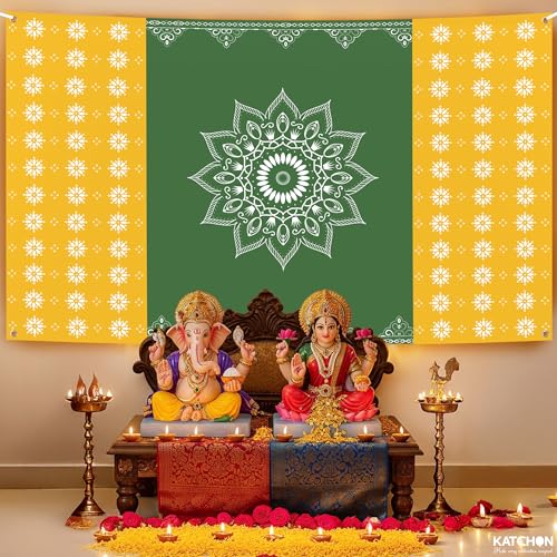Image of KatchOn, Xtralarge Indian Traditional Backdrop - 7.5X5 Feet | Maha Shivaratri Backdrop | Indian Photo Backdrop for Haldi, Wedding, House Warming, Ugadi, Rama Navami | Annaprasana Decoration Backdrop