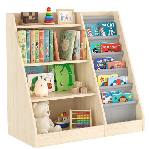 HedoAjim 4 Tier Kids Wooden Bookshelf, Five Layer Sling...