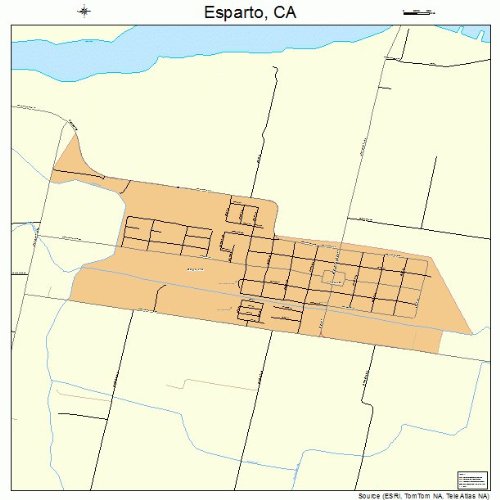 Large Street & Road Map of Esparto, California CA Printed poster size