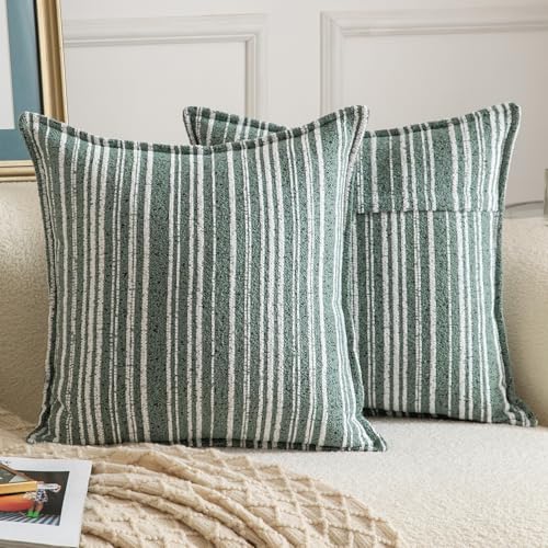 Madizz Lot de 2 Housses de Coussin Décorative en Bouclés Rayées Taie d'oreiller élégant pour Canapé Chambre à Coucher Salon Décoration Maison Moderne...