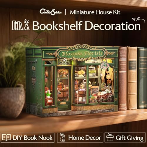 Image of CUTEBEE Book Nook Kit DIY Miniature Flower House Dollhouse for Adults | Booknook Tiny House Bookshelf Decor 3D Wooden Puzzle, DIY Craft Gifts for Family, Friends (Blossom Florists)