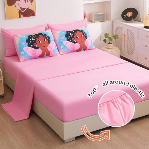 Image of Black Girl Princess with Wings Comforter Set for Girls,Pink Blue Gradient Glitter Rainbow Galaxy 7 Piece Kids Bedding Set Queen,Bed in a Bag with Comforter Sheets Pillowcase & Sham