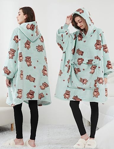 Image of KFUBUO Wearable Blanket Hoodie for Adults With Pocket Bear Hoodie | Sherpa, Fuzzy Blanket Hoodie, Oversized Sweatshirt Blanket, Kangaroo Pouch, Cute Gifts for Women, Cute Stuff