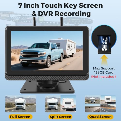 Image of Wireless Backup Camera for Truck RV, HD IPS 7 inch Monitor, Digital Wireless Camera System + IP69 Waterproof IR Night Vision, 10-Min Easy Install, 1080P Rear View Camera for Car, Van, Trailer and Camper