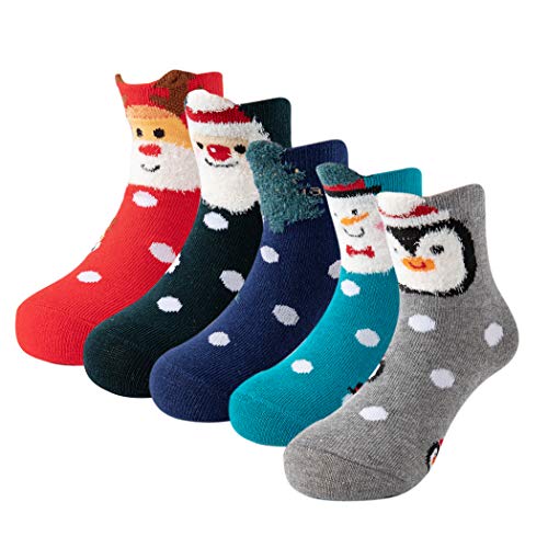 Yvinak Unisex Kids Cartoon Christmas Winter Cute Socks Children Toddler Girls Boys Xmas Funny Winter Warm Socks (Color a, 4-7 Years)