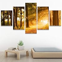 SIGNWIN 5 Panel Canvas Wall Art Modern Art Forest Multicolor Photography Relax/Calm Romantics Scenic for Home Decorations Ready to Hang - 60