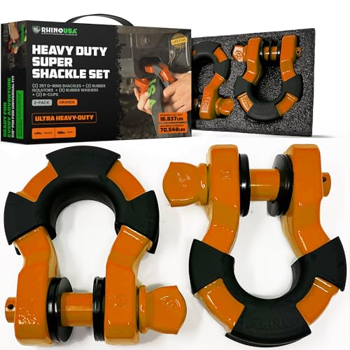 Rhino USA Super D Ring Shackles (2-Pack) - 70,548lb Break Strength – Heavy Duty 3/4
