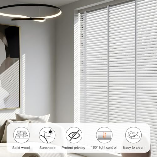 2" Slats Wood Blinds for Indoor Windows, Custom Wood Window Blinds, Wooden Venetian Horizontal Blinds & Shades for Indoor Windows, Office, Living Room, Bedroom