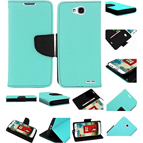 HR Wireless Premium PU Leather Flip Wallet Credit Card Cover for LG VS450 Optimus Exceed 2 - Retail Packaging - Teal