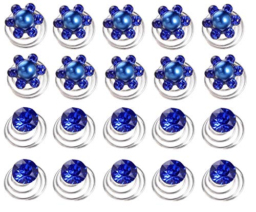 AlphaAcc 20pcs Blue Crystal and Pearl Swirl Hair Twists Coils Spirals Hair Pin Clip Accessories
