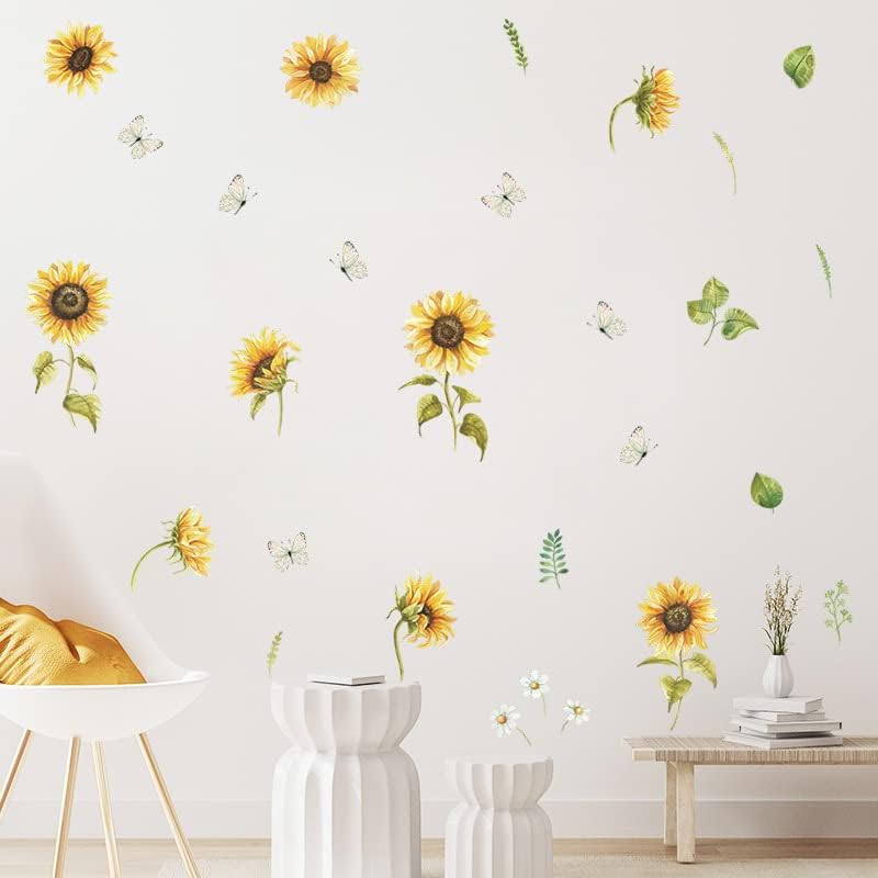 Miniatura 2 de fanquare Calcomanías de pared con diseño de margaritas y abejas de girasol, decoración de pared para el hogar, oficina, decoración de pared para