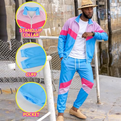 Image of Arssm Retro 80s 90s Outfit Sets for Men Vintage Jacket and Joggers Sweatpants 80s Tracksuit Streetwear