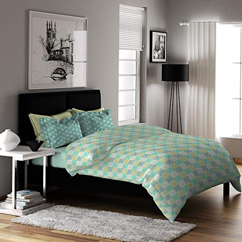 Dreamline Classic Green Geometric Double Bedsheet with 2 Pillow Cover