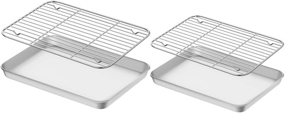 2sets Stainless Steel Baking Tray with Wire Rack Non-stick Baking Sheet and Cooling Rack for Cookies Bread and Pastry Kitchen Essentials