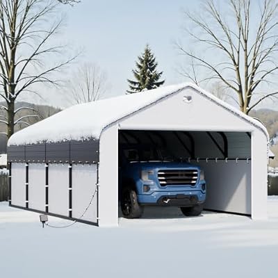 12x20 Metal Carport, Steel Carport Canopy Heavy Duty All Weather,Enclosed Car Tent Garage with Removable Sidewalls & Doors,Metal Car Port for Snow