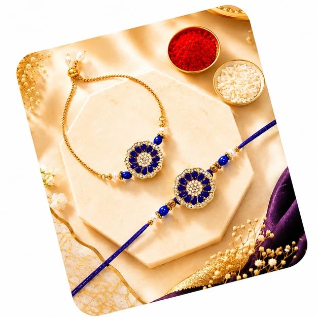 TIED RIBBONS Rakhi for Brother and Bhabhi Combo - Designer Couple Rakhi's Set of 2 with Tikka - Lumba Rakhi Set for Bhaiya Bhabhi - for Rakshabandhan