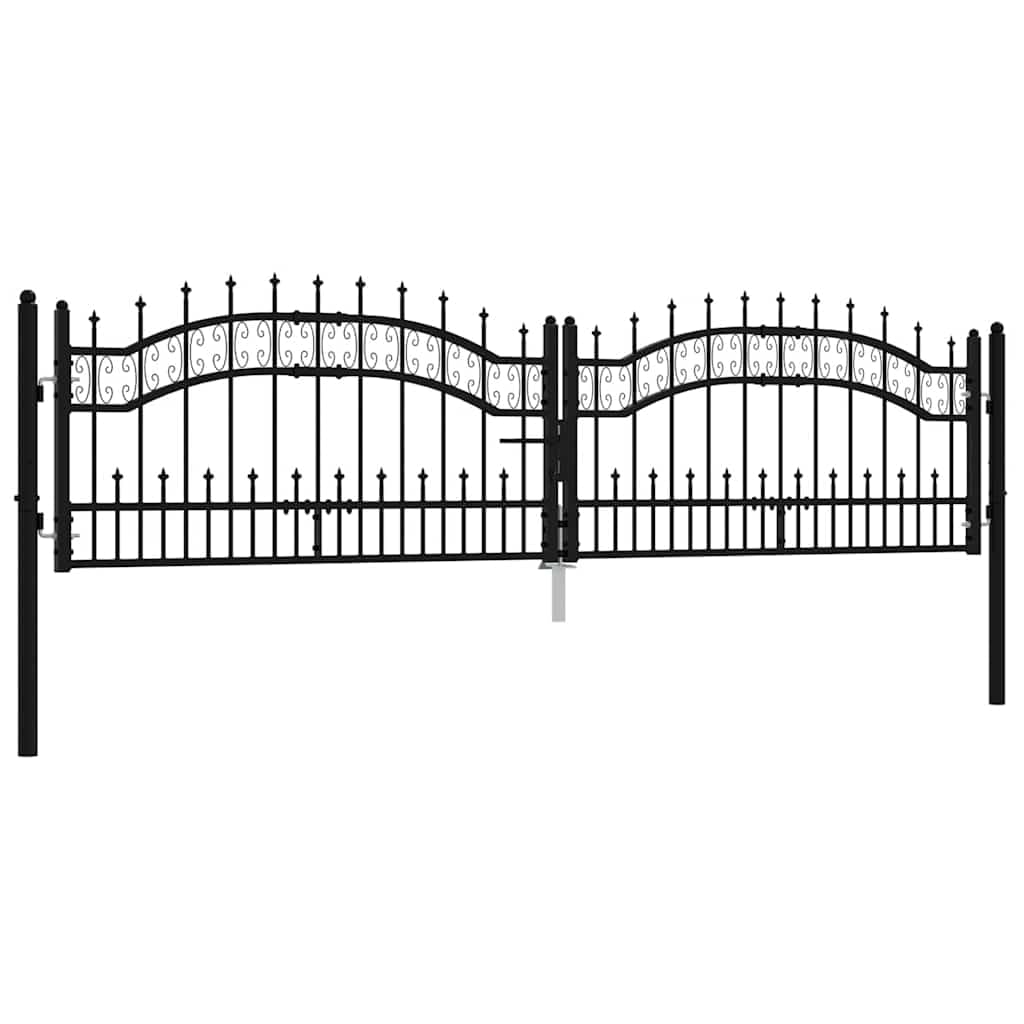 Kampa do bramy ogrodowej z grotem włóczni, czarna, 302 x 78 cm, ze stali malowanej proszkowo, wytrzymałe poziome rozpórki, szybkie zapięcie z 3 kluczami, łącznie z instrukcją montażu