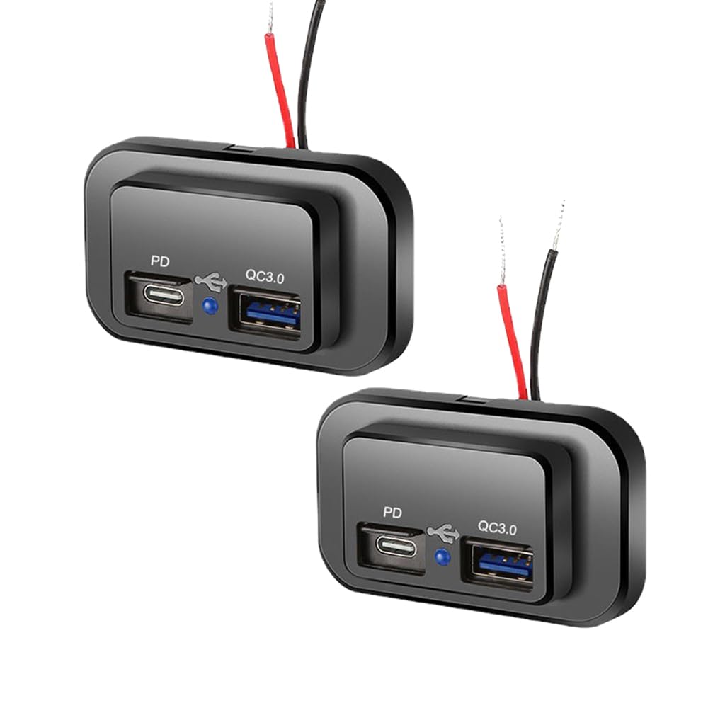 Dual Quick Charge 3.0 12V Socket USB Charger AND PD Type-C (USB C), 2PCS 12V/24V RV USB Outlet，Waterproof Power Socket for RV Marine Boat Bus ATV Motorcycle Truck Golf Cart