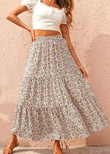 Image of KIRUNDO Maxi Skirts for Women Summer Boho Floral Long Skirt | High Waist Tiered Flowy Skirt, 2026 Spring Fall Fashion, Casual Teacher Outfits, Beach Vacation Clothes, Cruise Resort Wear
