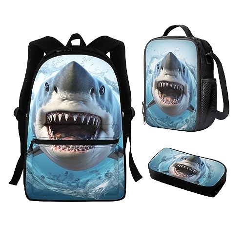 DISNIMO Cool Shark Kids Backpack with Lunchbox Boys Girls Animal Bookbag Cute School Backpack Book Bag for Teens Primary Elementary Students Back to School Gift