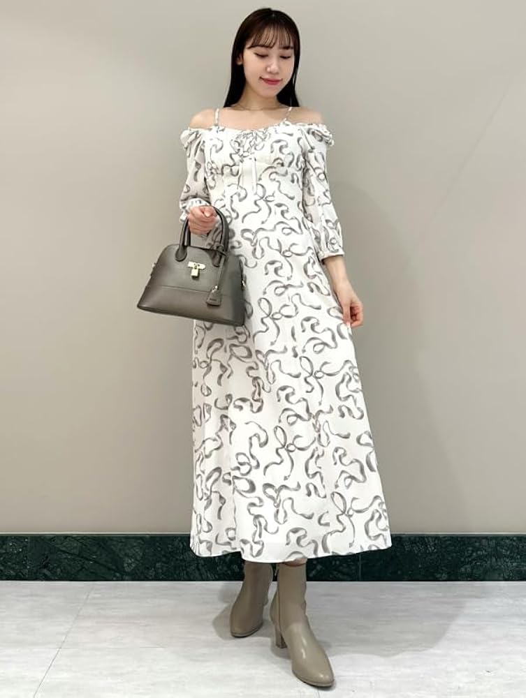 snidel sustainable リボンプリントワンピース 00サイズあり】Sustainableリボンプリントワンピース(マキシ