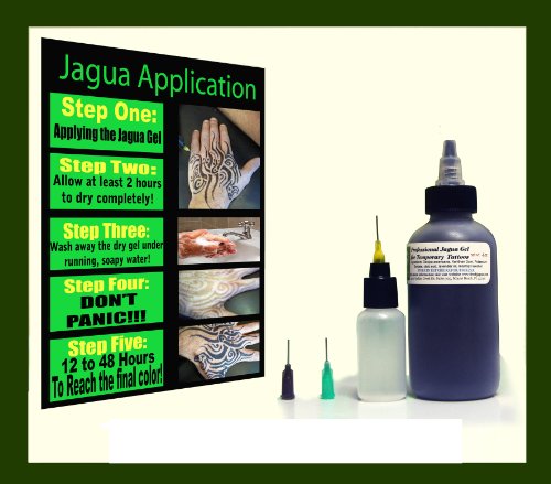 Jagua Tattoo Ink Gel 4oz (118.29ml) Top Grade Professional Gel. Made in U.s.a + Applicator Bottle and 3 of the Most Used Applicator Needle Cones