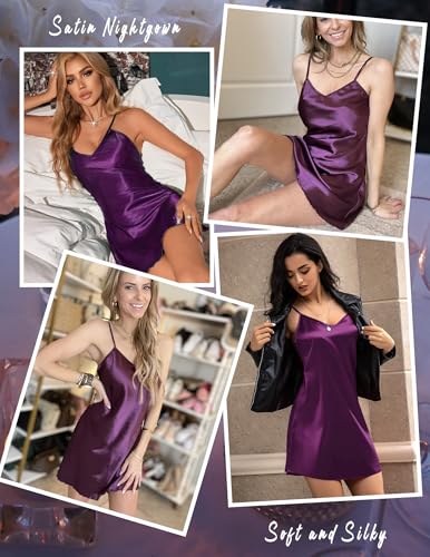 Image of Avidlove Satin Nightgowns for Women Silk Slip Dress Sexy Sleepwear | Adjustable spaghetti straps,elegant V neck,flattering mini lingerie dress,comfortable all day wear