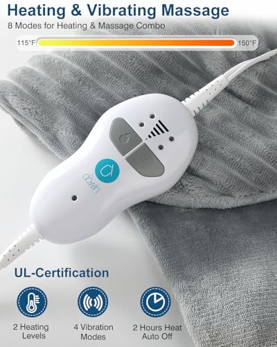 Dowin Massaging Heating Pad for Neck and Shoulders,Wearable Heating Pads for Back Pain Relief,Auto-Shut Off, 2 Heat Settings Heating Pad Wrap with Massager,Machine Washable,24 x35inch Grey - Thumbnail 4