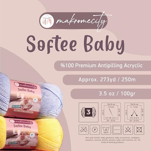 Image of Makromecity Softee Baby Yarn,%100 Premium Anti-Pilling Acrylic, 3.5 Oz, 273 yd (100gr /250 mt), Denim Blue Soft Yarn for Crocheting and Knitting (Denim Blue, 1 Skein)