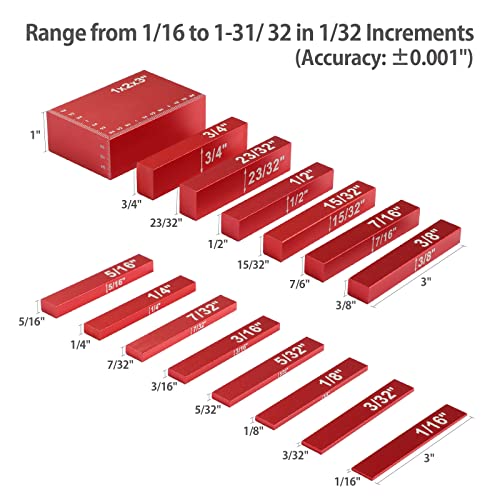 Setup Blocks Woodworking Height Gauge Set, 15Pcs Precision Aluminum Setup Bars For Router And Table Saw Accessories Woodworking Tools, Bars Include Laser Engraved Size Markings #TOP2