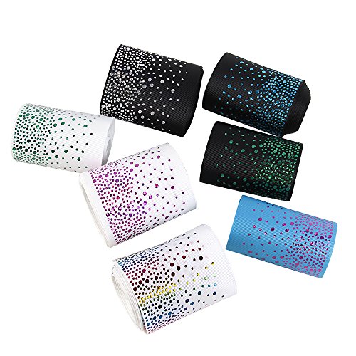 Laser Grosgrain Ribbon Rainbow Color Dot Printed 3" Wide 5 Yard For Diy Handmade Hair Bow Clip Accessories And Festival Wedding Party Birthday Bridal Shower Decoration (Silver And Black) #TOP1