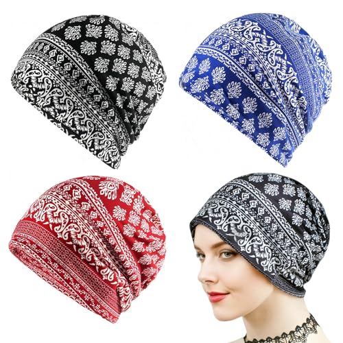 3-Pack Women's Slouchy Beanie Chemo Hat Open Top Hair Loss Headwear for Cancer Patients Soft Multifunctional Scarf Hat Cap, 3pcs-mixed Colors-b, S/L