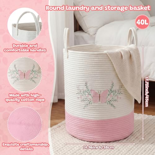 Image of Honeydak Pink Butterfly Laundry Basket Hamper Coquette Laundry Basket