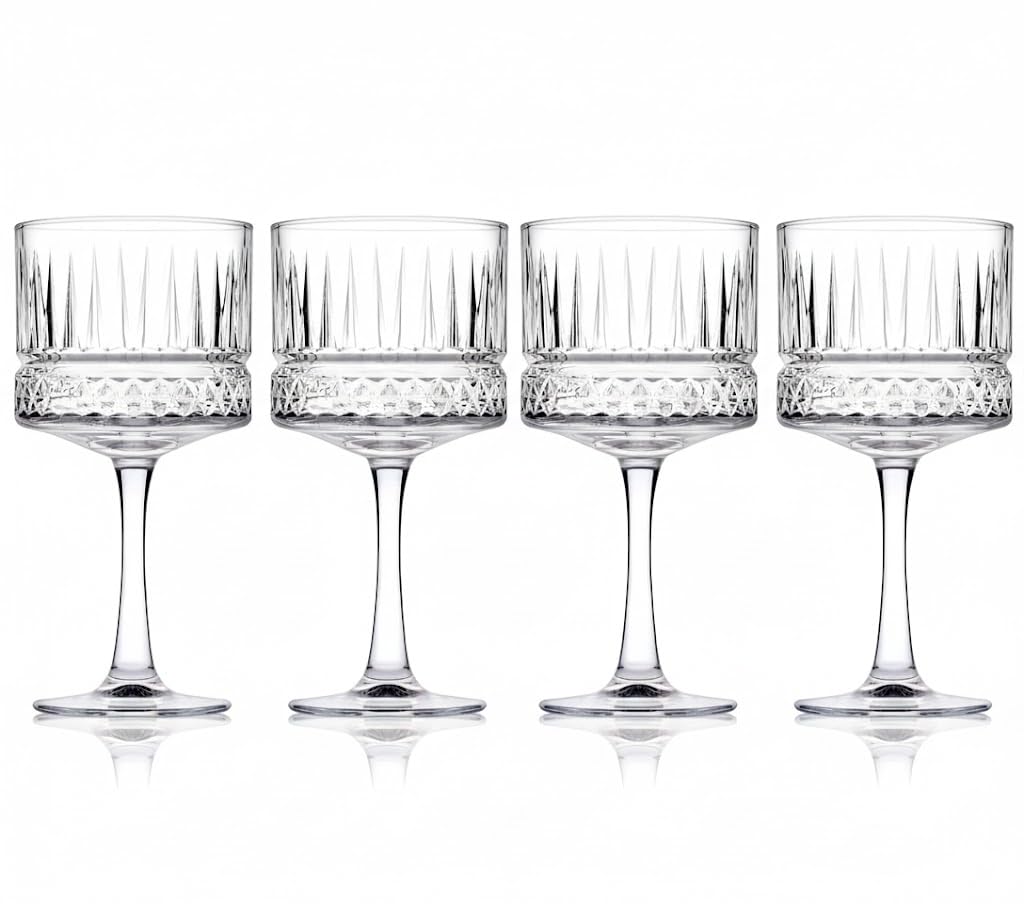 ROZADIO Set of 4 Modern Cut-Glass Stemmed Goblets (500ml) - Textured Highball/Wine Glass - Crystal Look Stemware for Cocktails, Spritzers, and Aperitifs 2