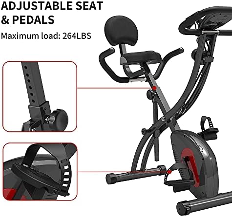 Amazon Brand - Eono Foldable Exercise Bike with Resistance, Indoor Cycling F-Bike with Backrest ,LCD Display, Phone Holder Ideal for Beginner & Old