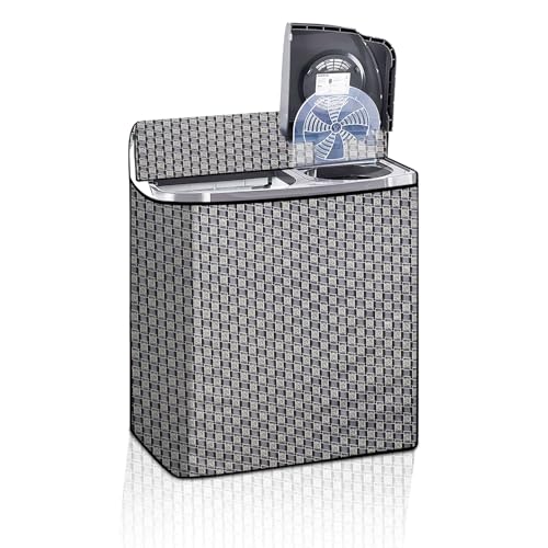 Image of The Furnishing Tree Semi-Automatic Top Load Washing Machine Cover | Waterproof & Dustproof | Easy to Clean | Durable & Washable, Basketweave Grey Polyester (51x80x86 CM)
