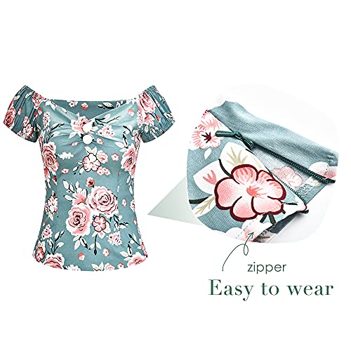 Image of YARN & INK Women's Rockabilly Tops 1950s Pinup Shirt Casual Off Shoulder Vintage Blouse