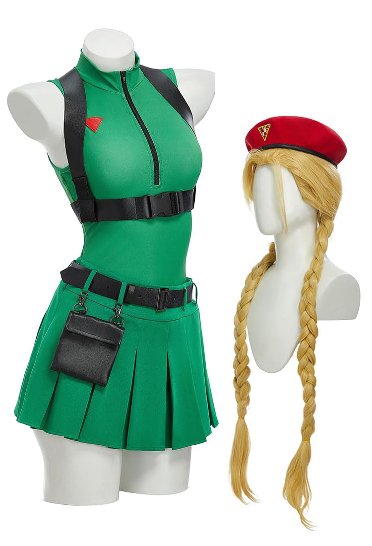 Micotaku Street Fighter Officially Licensed Women’s Cammy Costume Cosplay Outfit, Green and Red, Small
