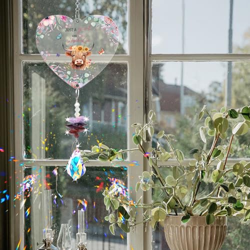 Highland Cow Gifts For Women, Crystal Suncatcher, “Just A Girl Who Loves”Highland Cow Ornaments, Scottish Gifts, For Cows Lover Christmas Birthday Party Graduation - Image 3