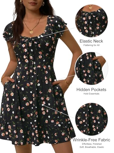 Image of HUHOT Teen Petite Women Floral Short Summer Mini Dresses with Pockets Cute Milkmaid Sundress 2026