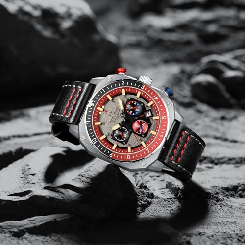Image of NAVIFORCE NF8057 Square Vintage Military Chronograph Genuine Leather Analog Watch