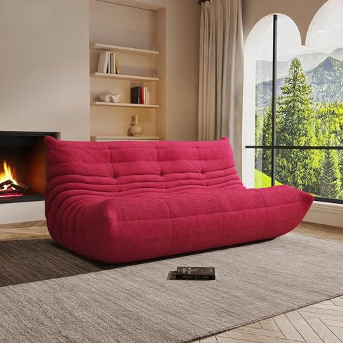 Image of 3-Seater Giant Bean Bag Chair for Adults - Cozy Large Fireside Accent Chair with Memory Foam,Comfy Lazy Oversized Floor Sofa Couch Boneless Chaise Lounge for Living Room Bedroom Gaming Room(Burgundy)