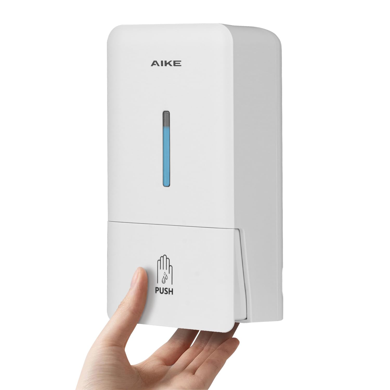 AIKE AK1006 Dispensador De Jabón Pared, 800 ml Dispensador de Jabón Manual de Plástico, Dispensador de Jabón Líquido para Manos Comercial, Blanco