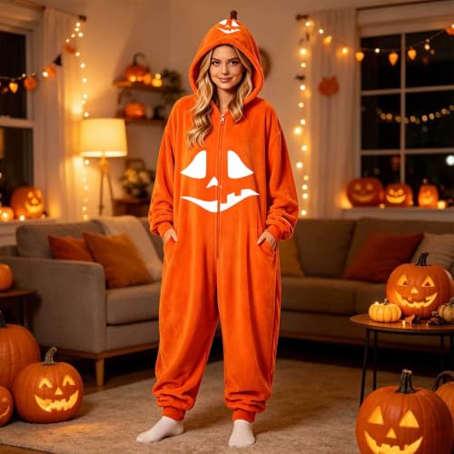 Womens Jumpsuit Pumpkin Onesie Pajamas Funny Halloween Hooded Loungewear - image 6