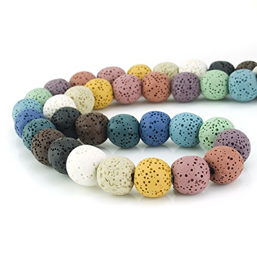 Image of BEADNOVA 12mm Color Lava Beads Natural Crystal Stone Gemstone Round Loose Energy Healing Beads for Jewelry Making (12mm, 31-33pcs, Mix Color)