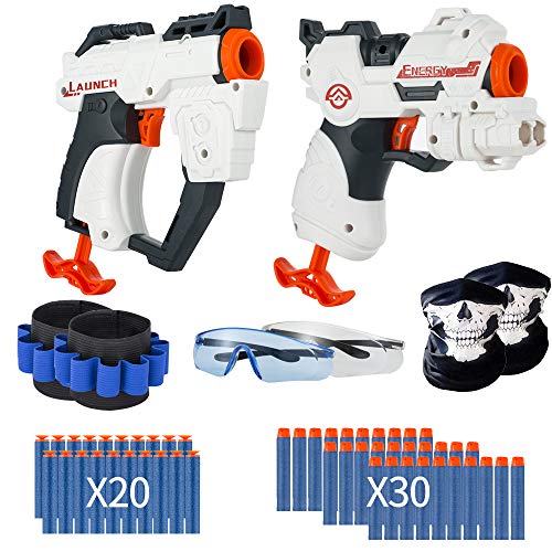 2 Pack Blaster Toy Guns for Boys for Nerf Guns Bullets, Foam Bullet Toy Gun with 50PCS Refill Soft Darts and 2Protective Glasses,2Scarves,2Hand Bands for Kids,Hand Gun Toys for 3-8 Year Old Boys Girls