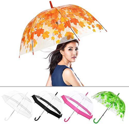 Parapluie transparent ASAB - Coupe-vent - Solide, légère, transparente, imperméable Feuilles d'orange.