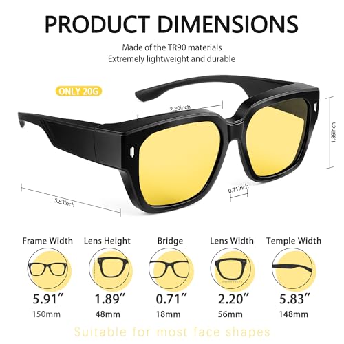 Polarized Sunglasses Fit Over Glasses for Men Women, Oversized Square Sun Glasses UV400 Protection RF72014
