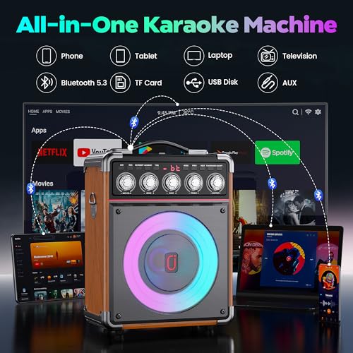 Image of Karaoke Machine for Adults with Bass /Treble /Echo Adjustment, 100W PA System | 2 Wireless Microphones, Bluetooth 5.3, Suitcase Design, 24H Playtime, TV Connection, TWS Stereo and Live Performance Support