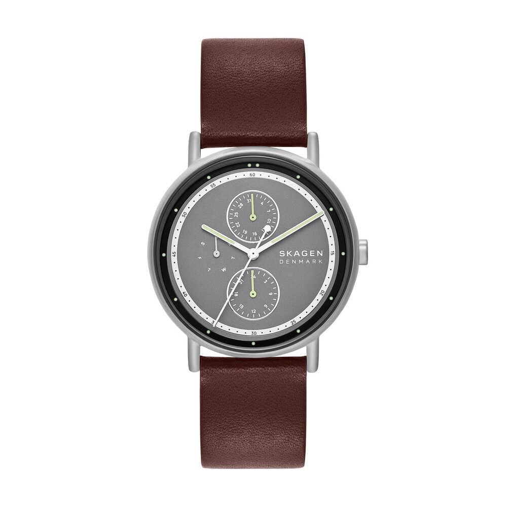 Skagen Men's Grey Signatur Leather Strap Multifunction Dial Quartz Skw6941 Watch